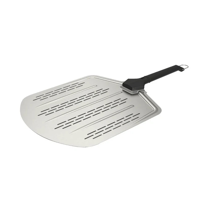 Top view of Witt Perforated Pizza Peel 14-inch with handle attached