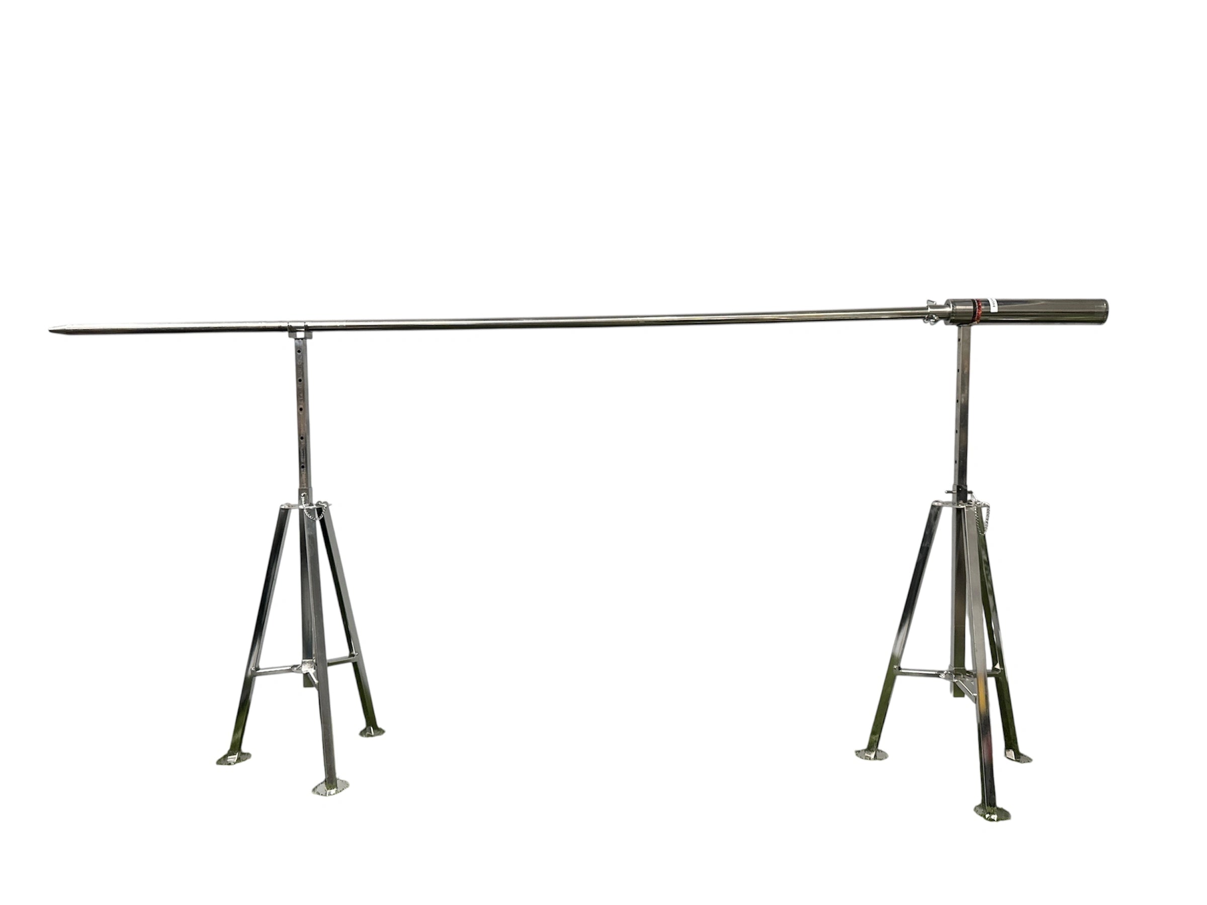Front view of Camping Rotisserie Elite with portable stainless steel tripod setup