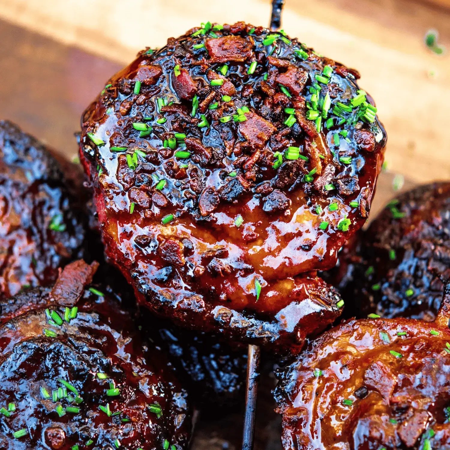 Pork belly lolly pops seasoned with Carolina Smoke Chicken and Pork rub and glazed