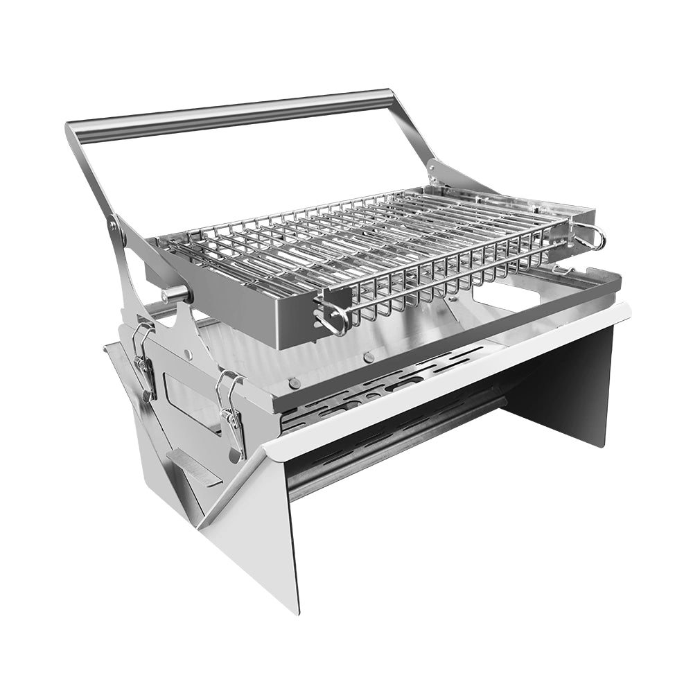 Compact Stainless Steel Flip Grill - portable charcoal BBQ with foldable design