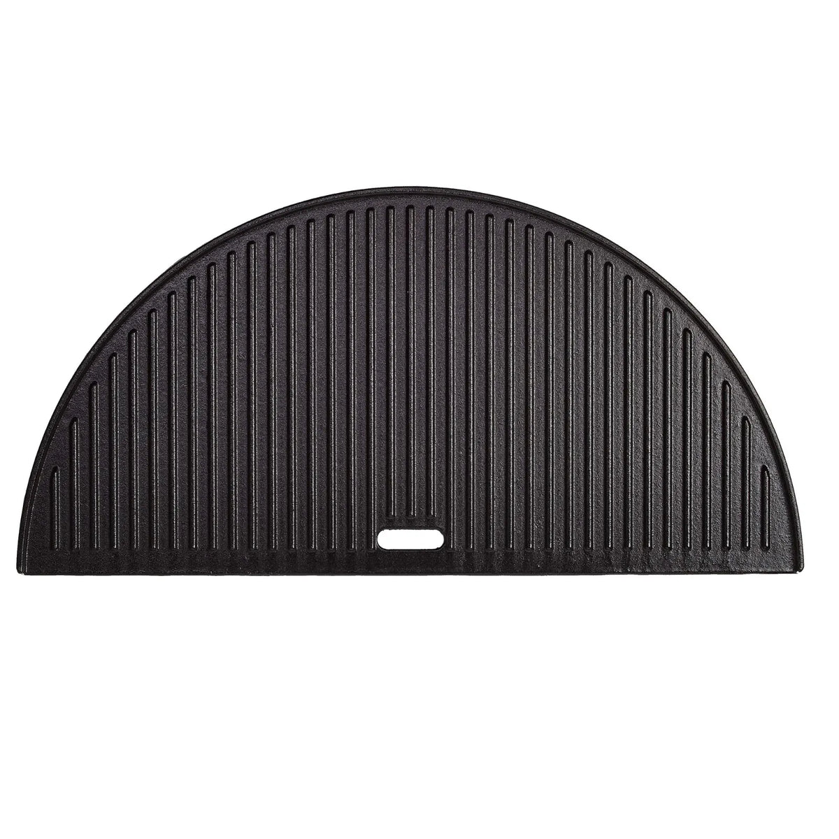 Kamado Joe Half Moon Cast Iron Reversible Griddle in Big Joe size, ribbed side up