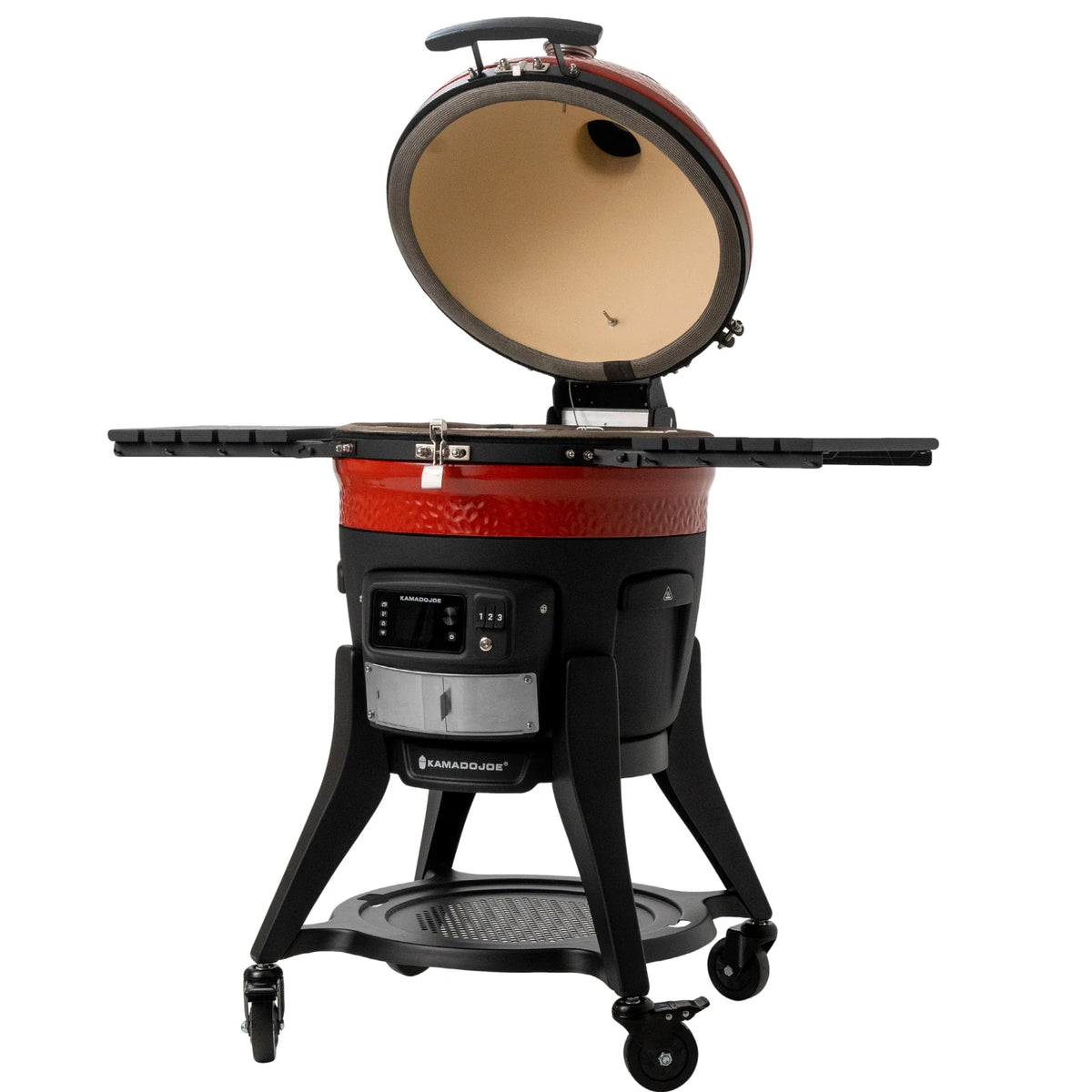 Konnected Joe with dome open showing two-tier cooking grates