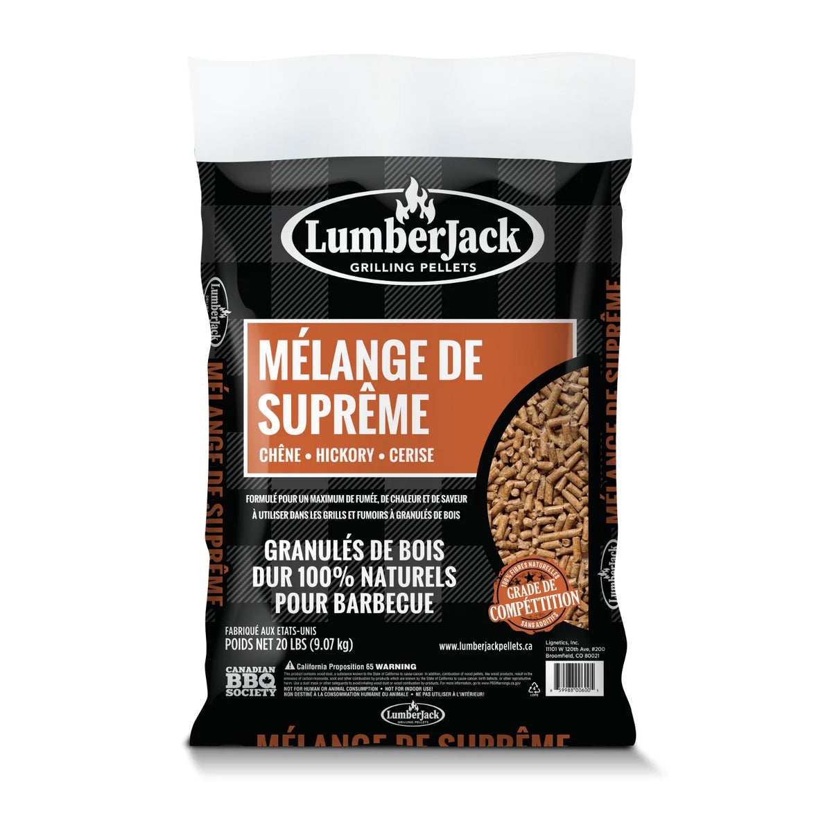 Lumberjack Supreme Blend OHC pellets 9.07 kg bag with French label