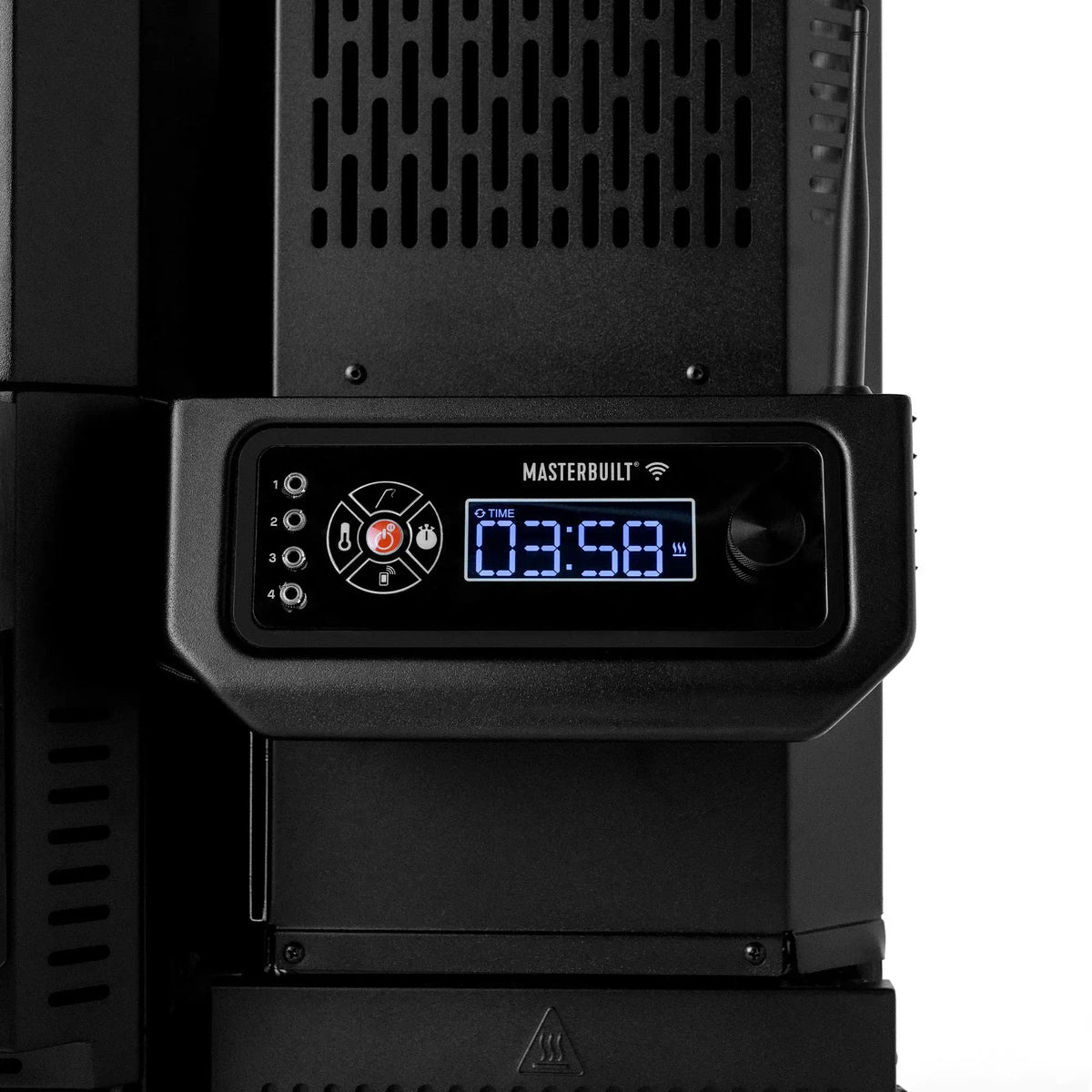 Digital temperature control panel on the Masterbuilt Gravity Series 1150 charcoal BBQ
