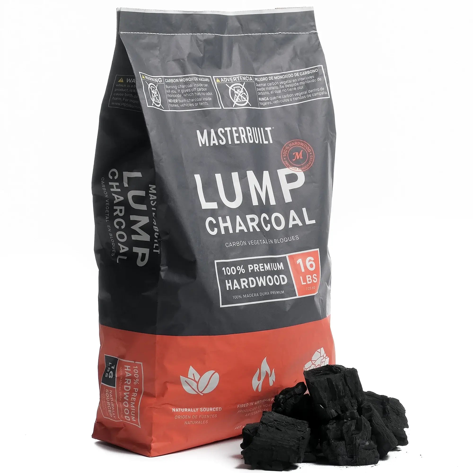 lump-charcoal-bag-and-charcoal.webp
Masterbuilt Premium Hardwood Lump Charcoal 7.25 kg bag with natural hardwood charcoal pieces for charcoal BBQs and smokers.