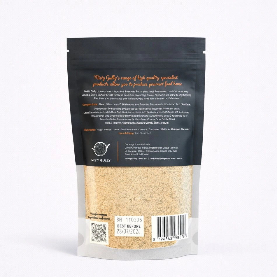 Misty Gully Greek Sausage Seasoning 200g back packaging with ingredients and directions