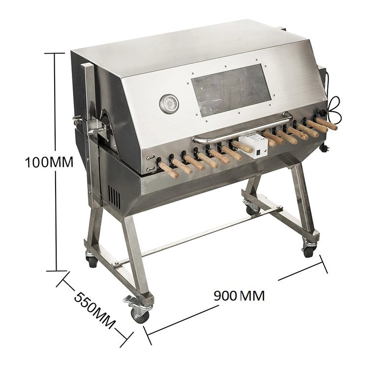 Stainless steel Multi Rotisserie BBQ spit rotisserie with 14 skewers, dual motors and 90 x 55 x 100 cm dimensions