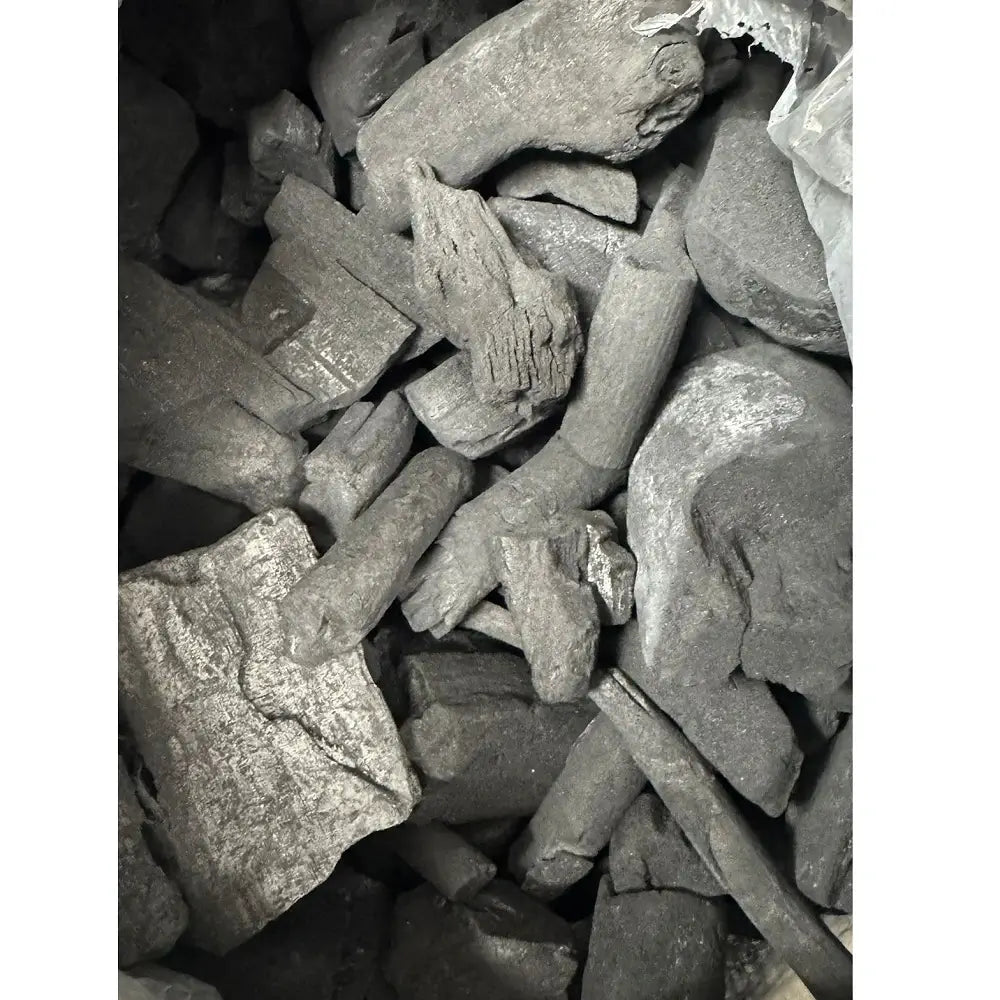 10kg natural lump charcoal made from coffee wood showing small to medium sized pieces for BBQ grilling