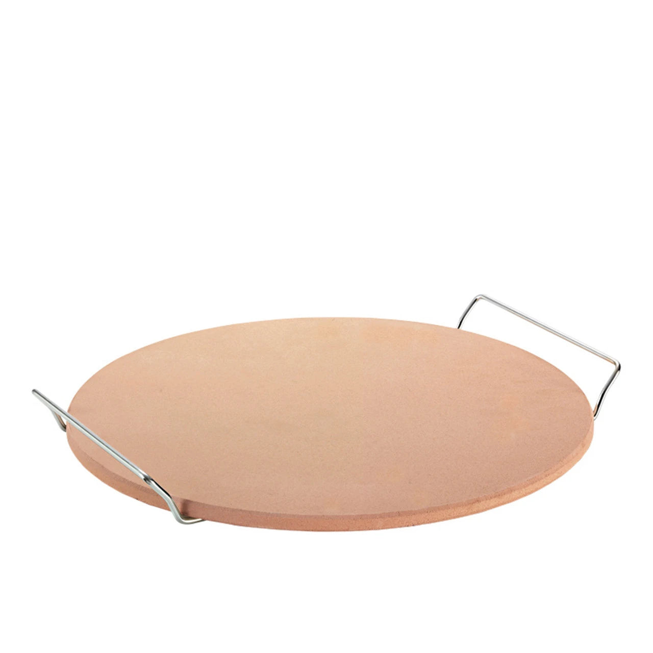 33cm round kiln-fired pizza stone with stainless steel rack for oven or BBQ use
