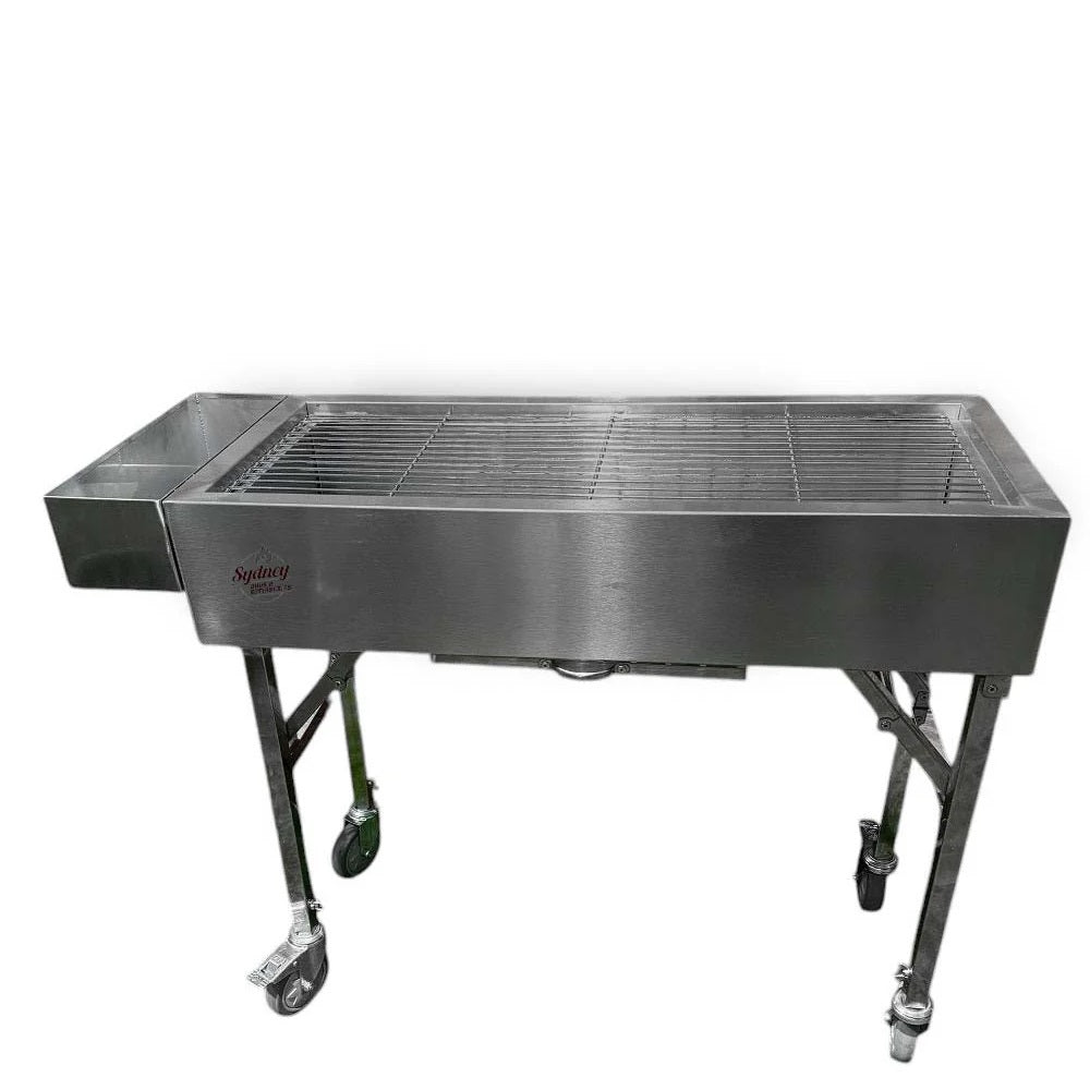 Portable stainless steel BBQ with fold up legs and wheels