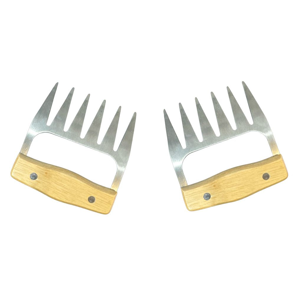 Pair of meat claws for shredding pulled pork with durable wooden handles