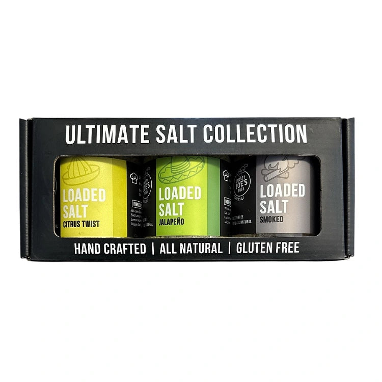 Smokey Joe’s Loaded Salt Trio – Citrus Twist, Jalapeño, and Smoked all-natural salts, handcrafted in Western Australia, gluten-free and MSG-free