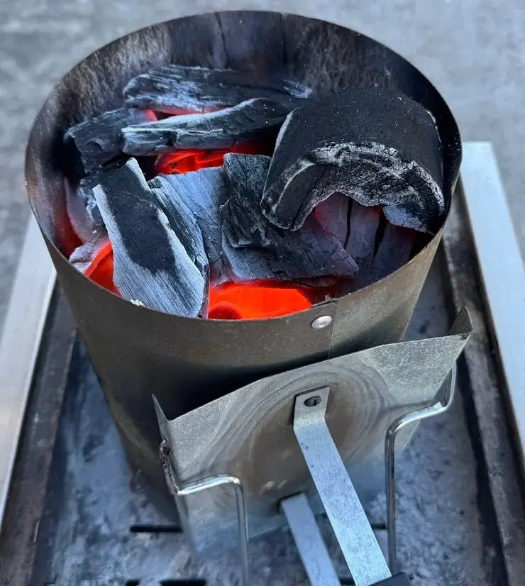Chimney starter lighting lump charcoal for BBQ