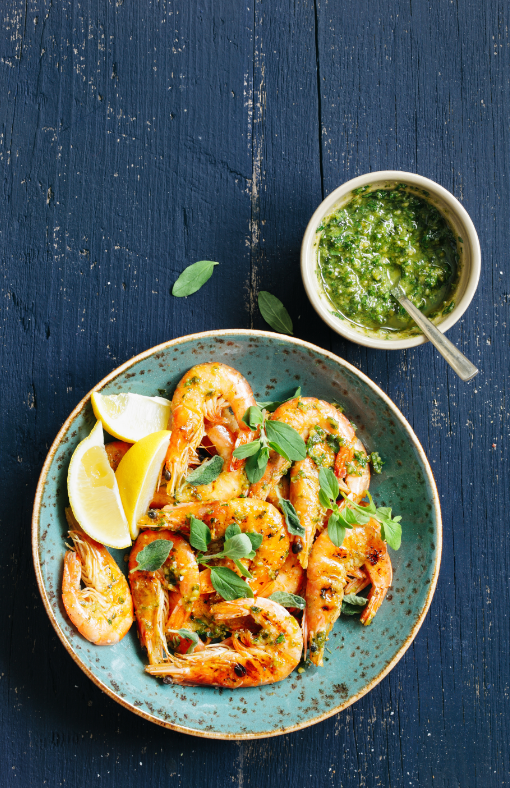 Char-Grilled Aussie Style Prawns with Chimichurri Dressing