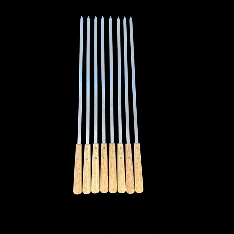 10mm stainless steel flat BBQ skewers with wooden handles – set of 8