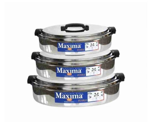 Stainless Steel Maxima Hot Pot Royale Food Warmer Oval 3 Pcs Set