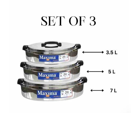 Stainless Steel Maxima Hot Pot Royale Food Warmer Oval 3 Pcs Set