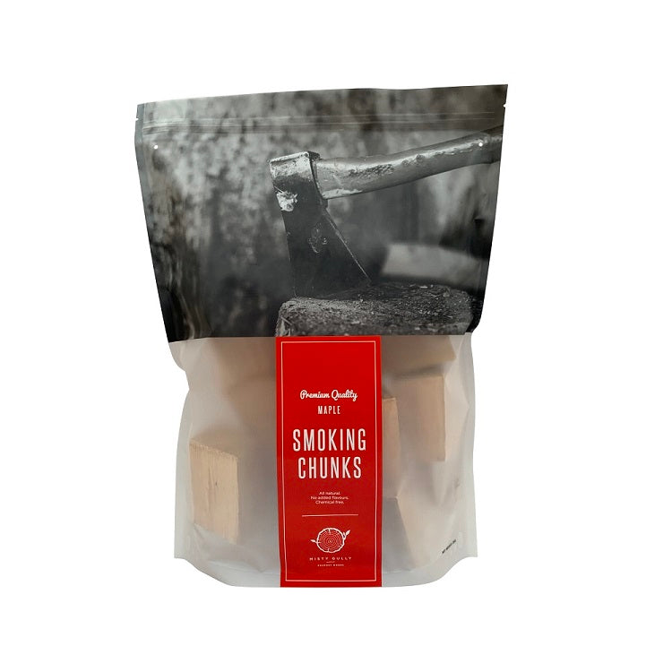 2kg bag of maple wood chunks on white background