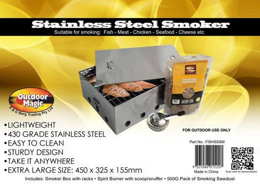 Outdoor Magic Stainless Steel Smoker box. suitable for cheese, meat, vegetables, chicken and seafood, fish