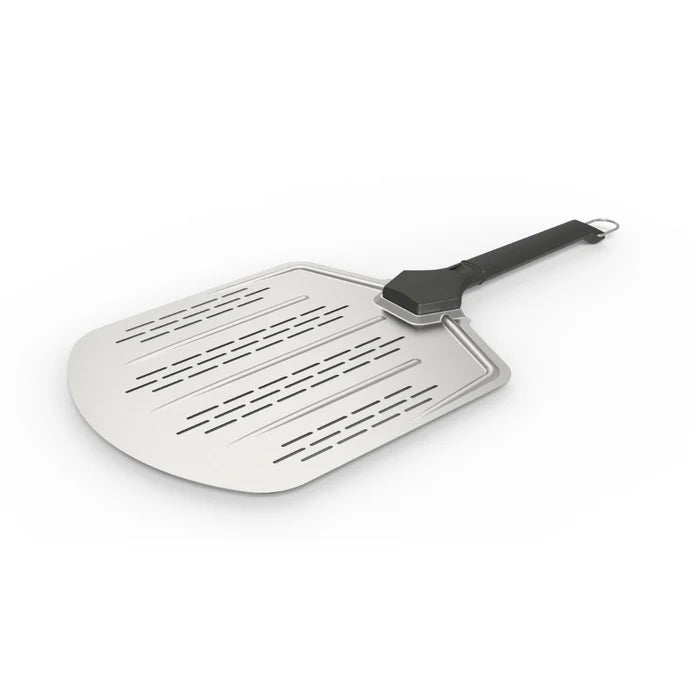 Side view of Witt 12-inch perforated pizza peel on white background