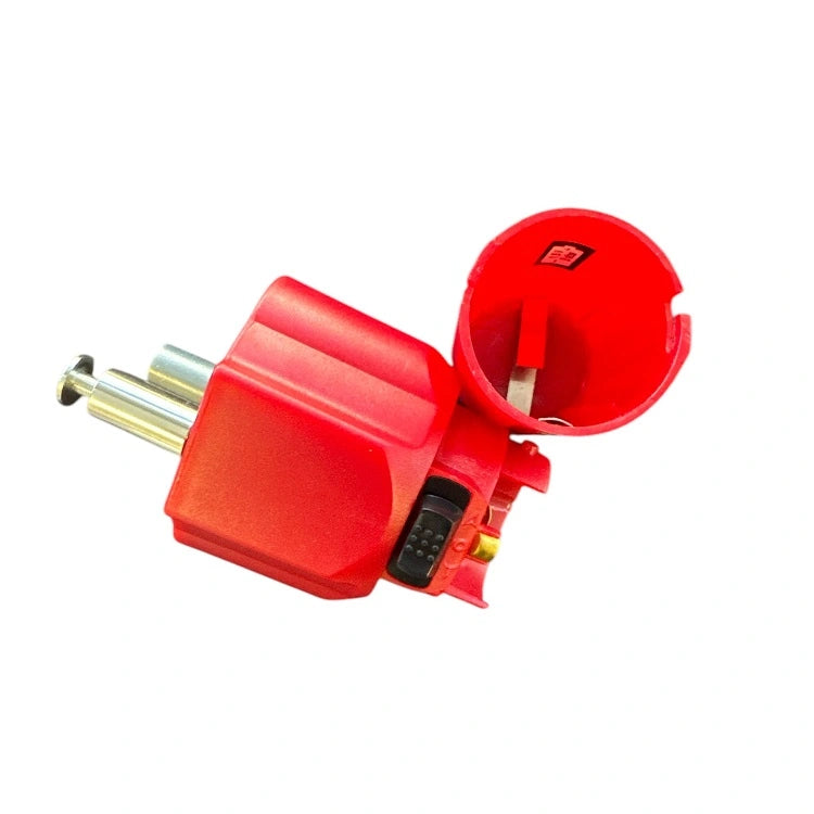 Side view of 1.5V red battery-powered BBQ rotisserie motor