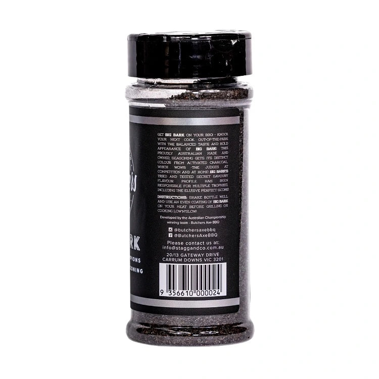Back view of Butchers Axe Big Bark BBQ Rub showing description of product