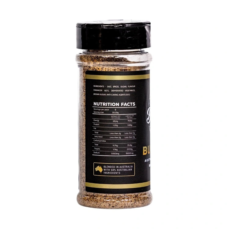 Ingredients and nutrition facts for Butchers Axe Bullseye BBQ Rub on product label