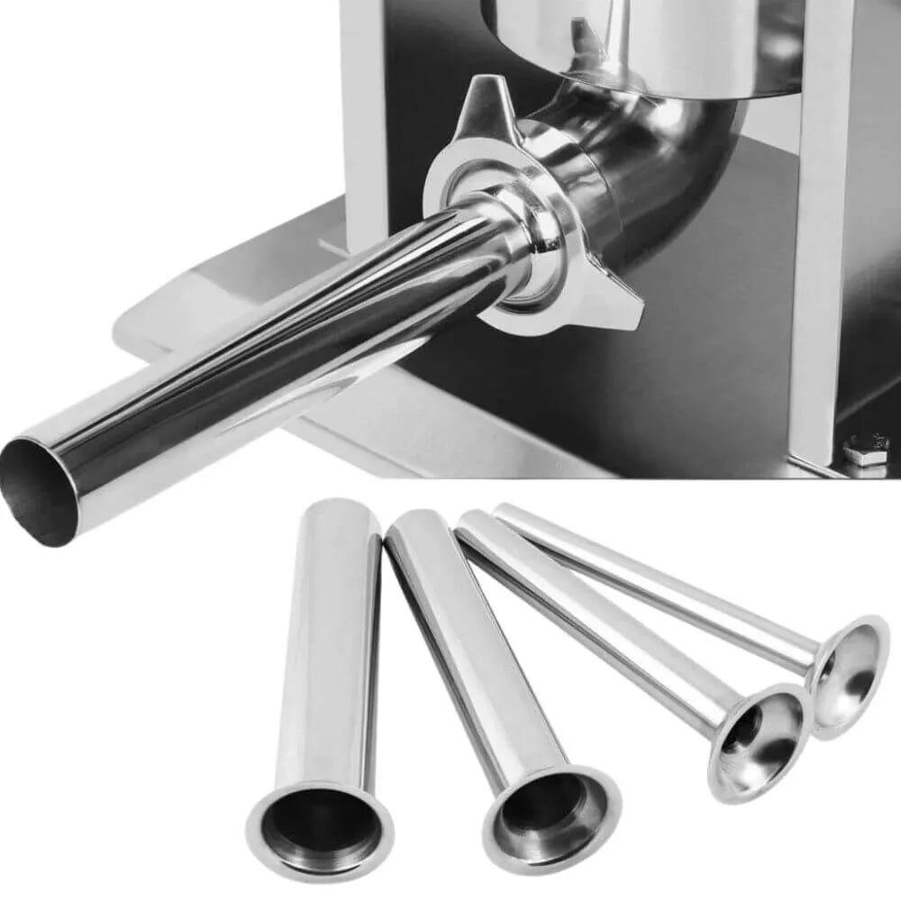 Four stuffing tubes for Carnivore Collective 7L sausage stuffer in 16mm, 22mm, 32mm and 38mm sizes