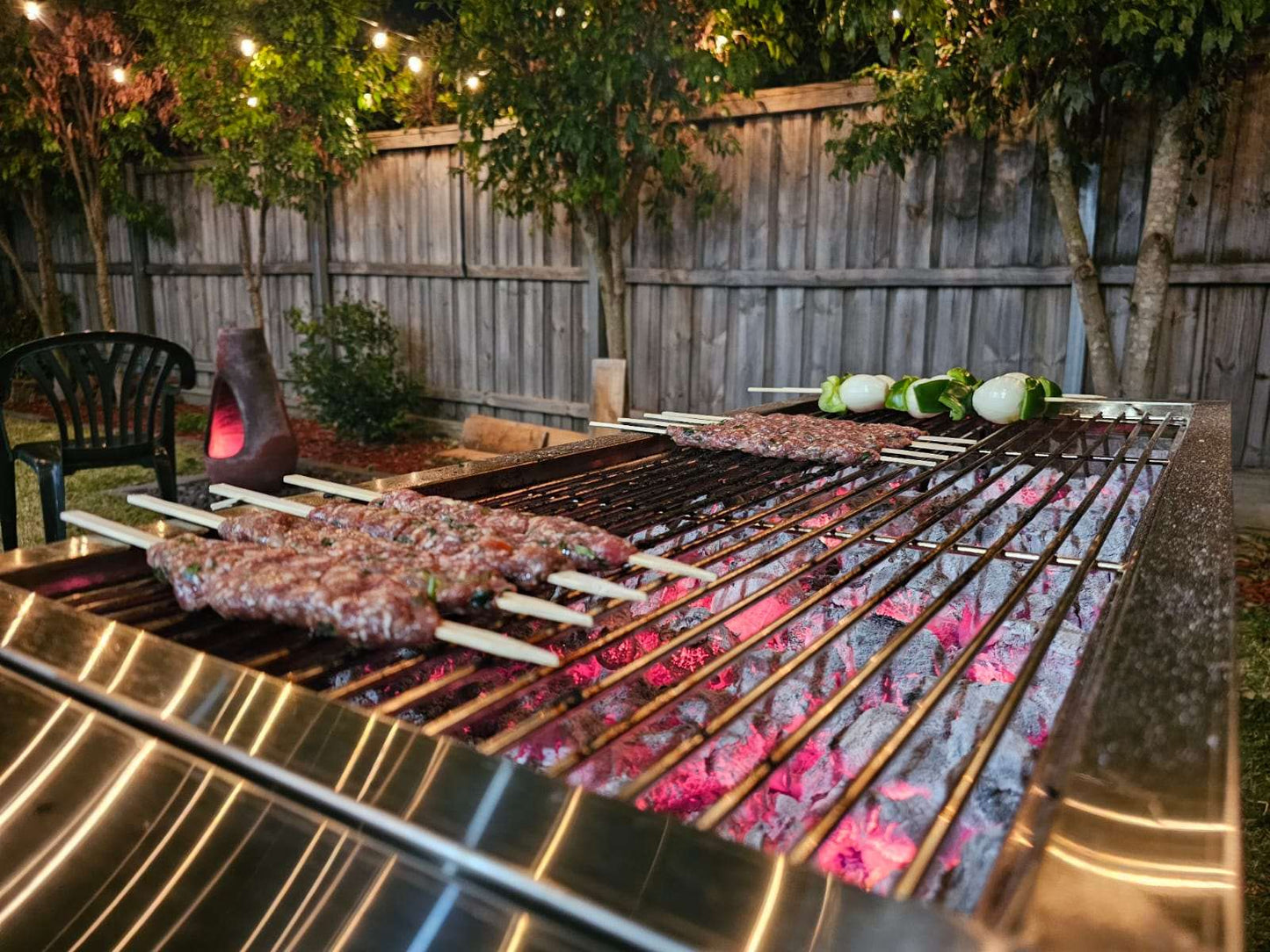 skewers on charcoal grill using mallee lump