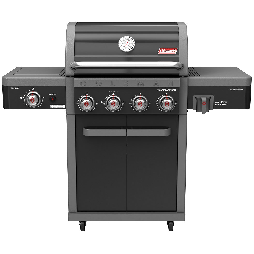 COLEMAN REVOLUTION 4 BURNER BBQ WITH SIDE BURNER - BLACK GLOSS