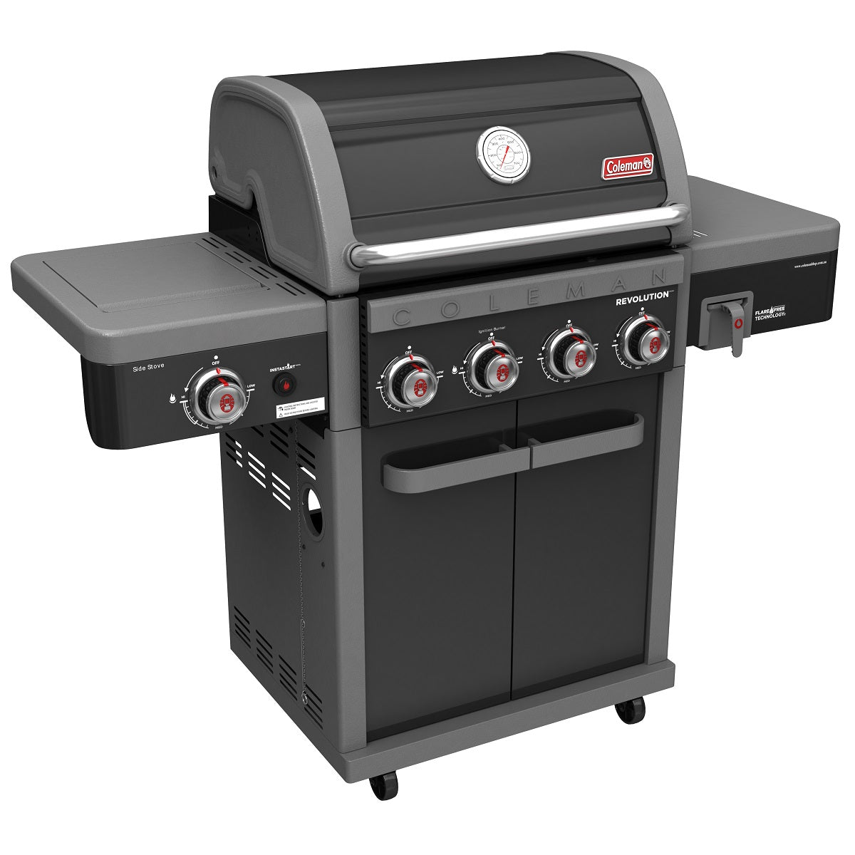 COLEMAN REVOLUTION 4 BURNER BBQ WITH SIDE BURNER - BLACK GLOSS