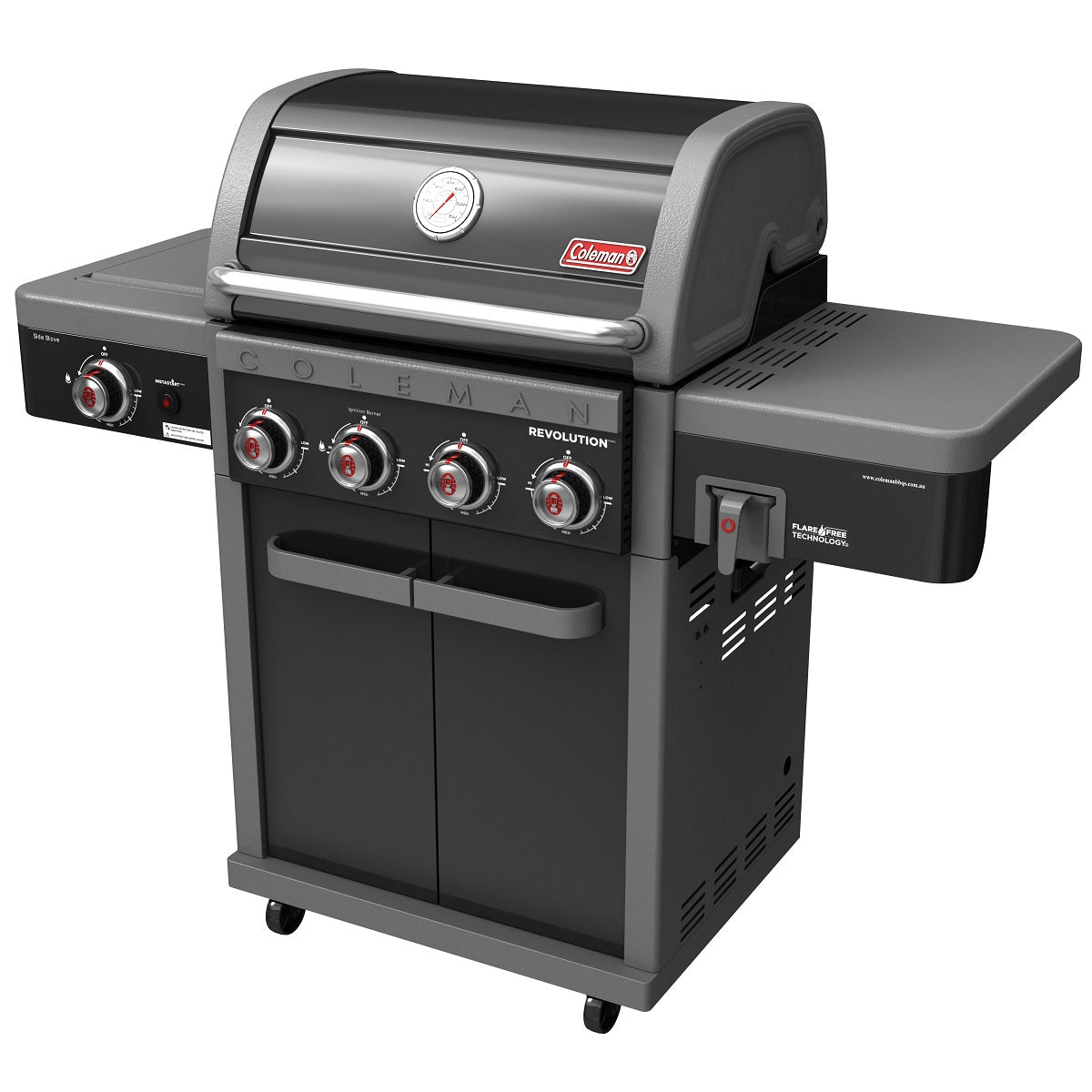 COLEMAN REVOLUTION 4 BURNER BBQ WITH SIDE BURNER - BLACK GLOSS