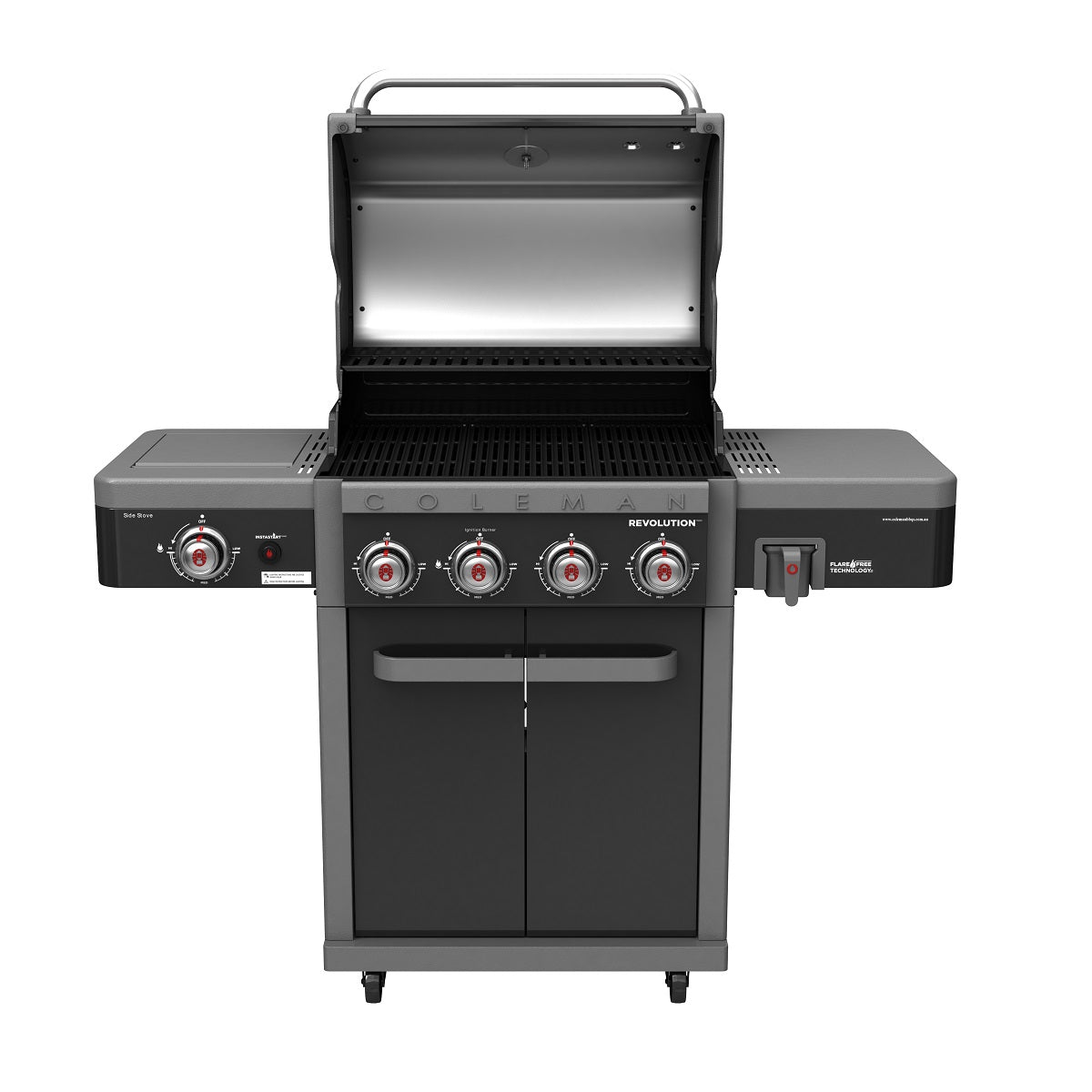 COLEMAN REVOLUTION 4 BURNER BBQ WITH SIDE BURNER - BLACK GLOSS