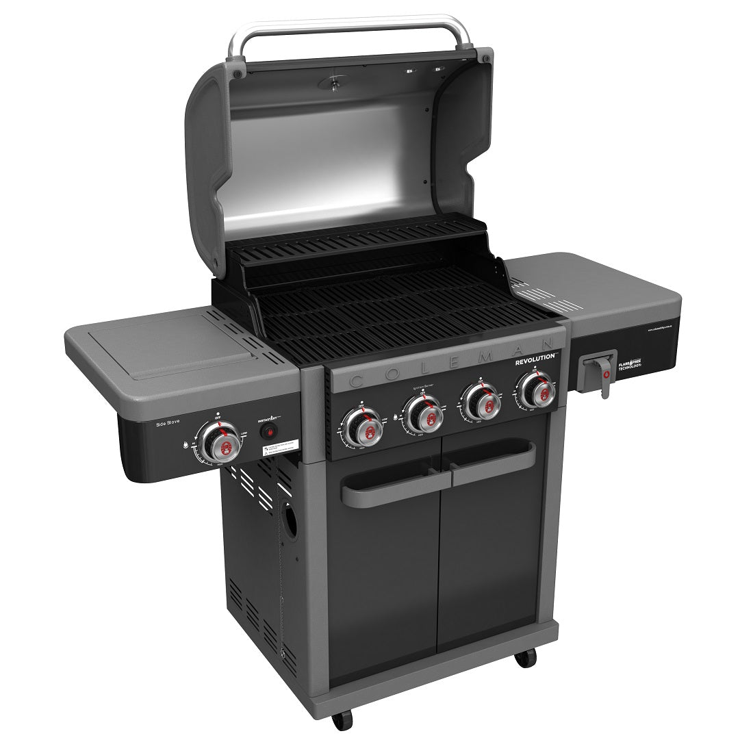 COLEMAN REVOLUTION 4 BURNER BBQ WITH SIDE BURNER - BLACK GLOSS