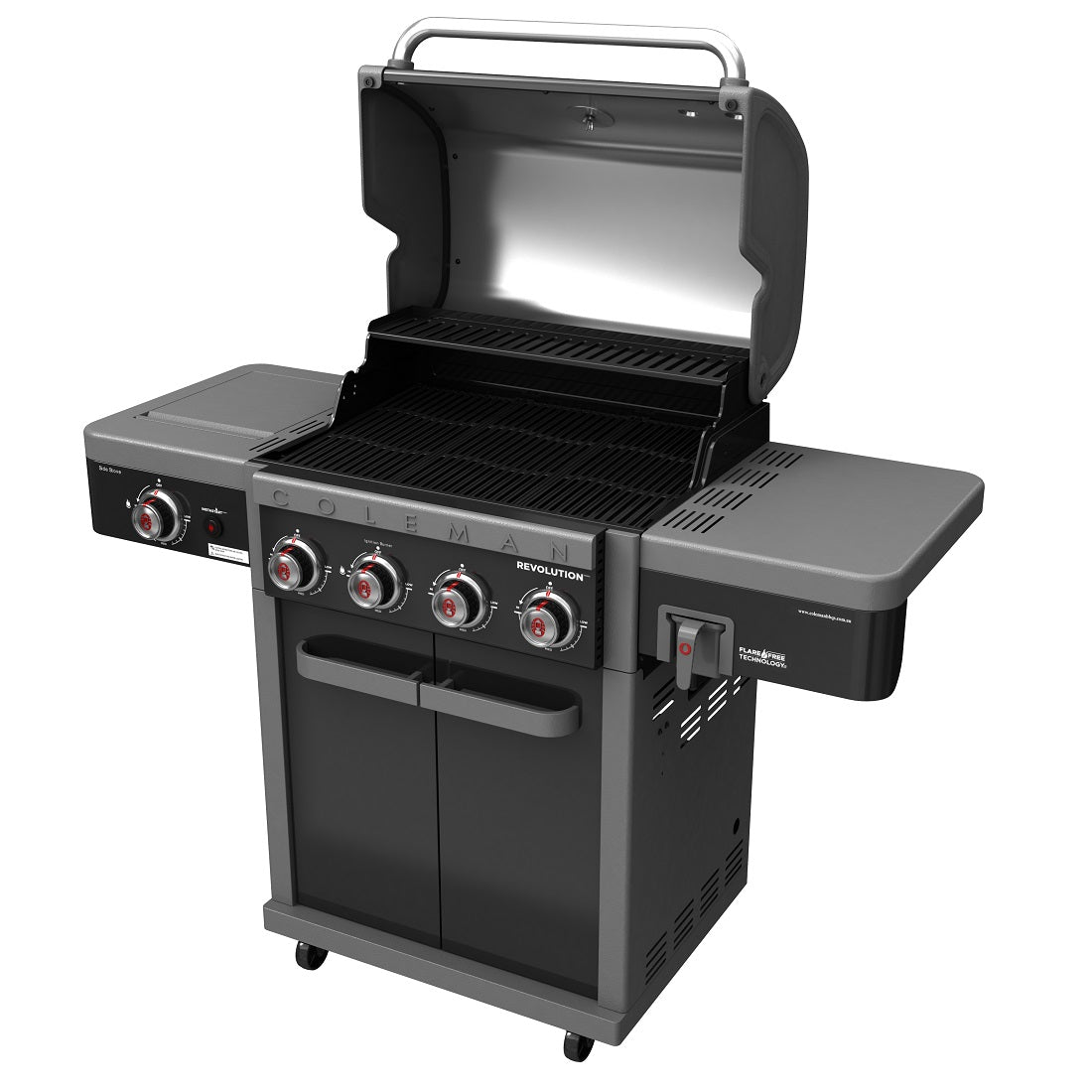 COLEMAN REVOLUTION 4 BURNER BBQ WITH SIDE BURNER - BLACK GLOSS