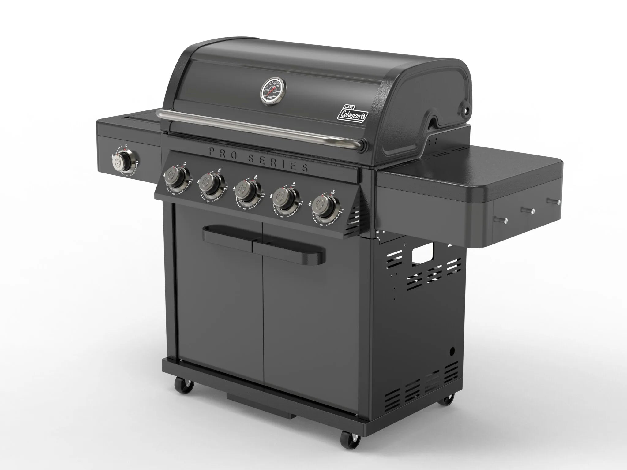 Left angle view of Coleman Pro Series 5 burner BBQ