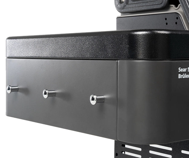 Side shelf and storage cabinet on Coleman 5 burner BBQ