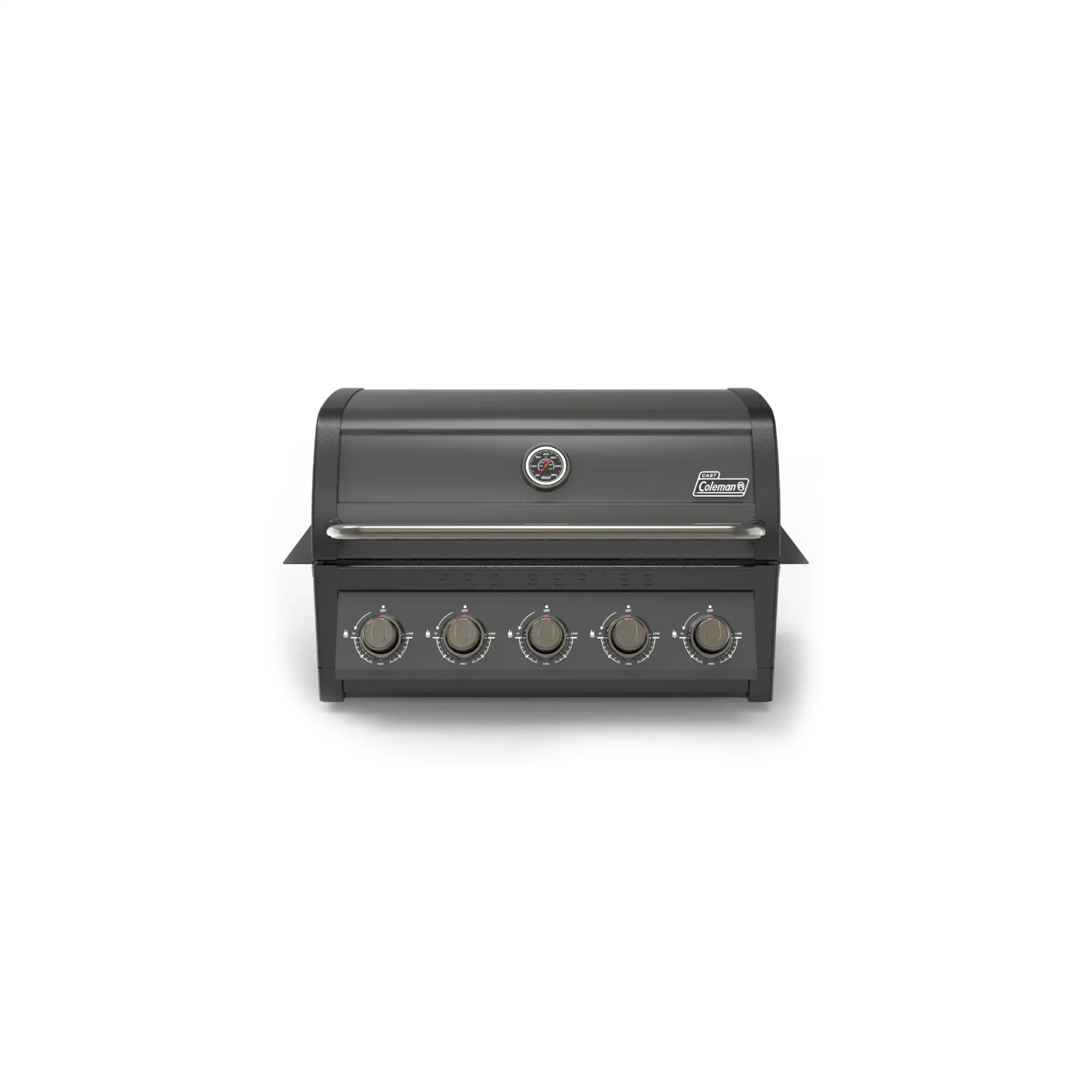 Front view of Coleman Pro Series 5 burner built-in BBQ matte black