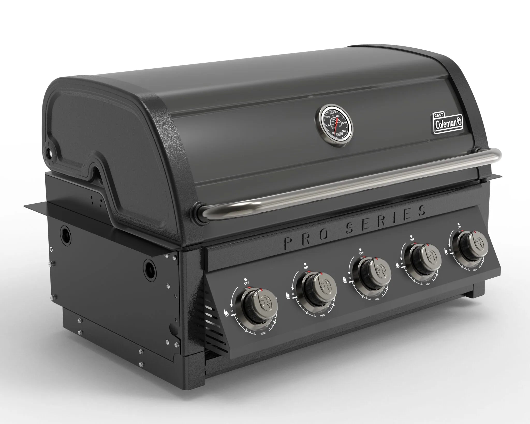 Left angle view of Coleman Pro Series built-in BBQ matte black