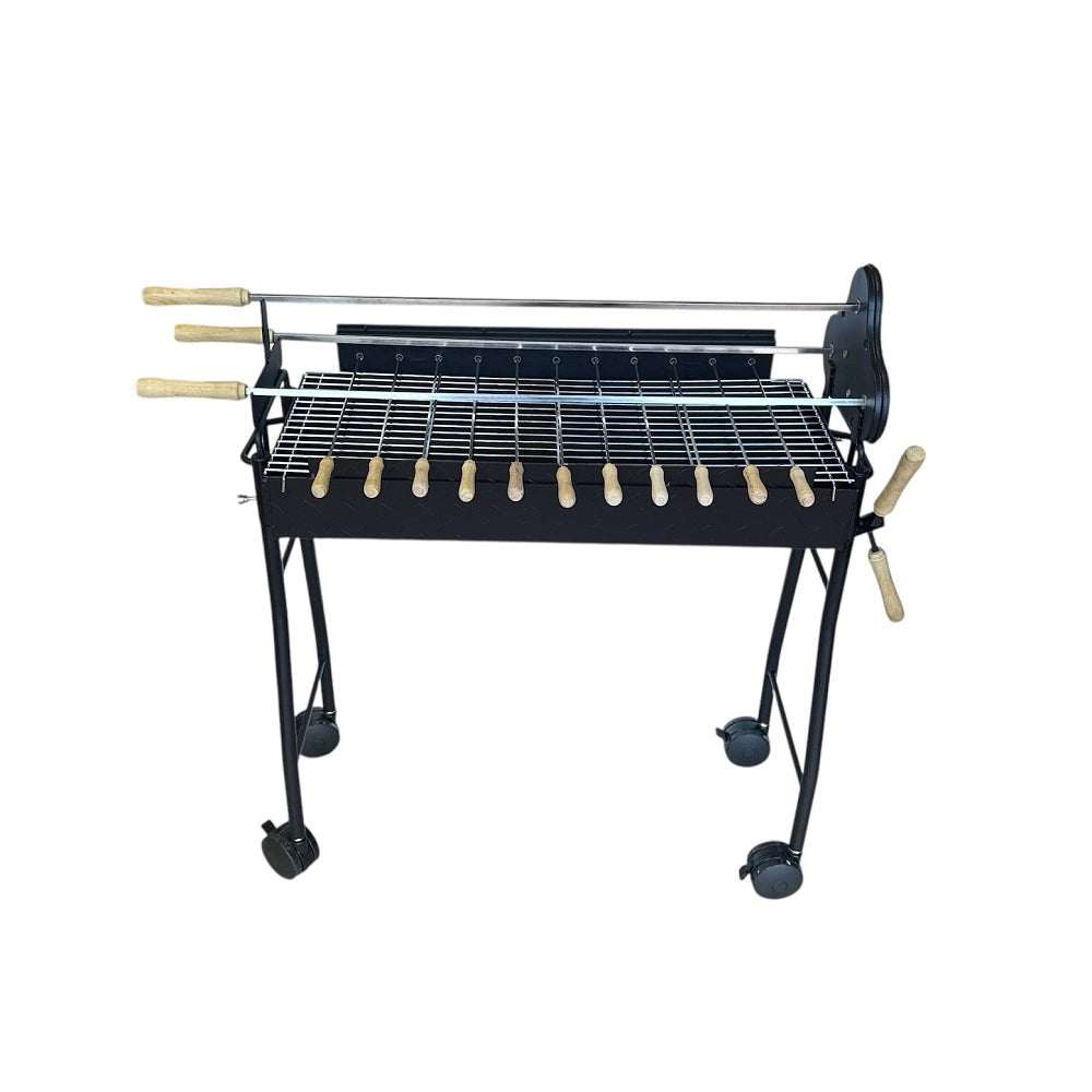 Side view of Cyprus BBQ spit showing full rotisserie setup