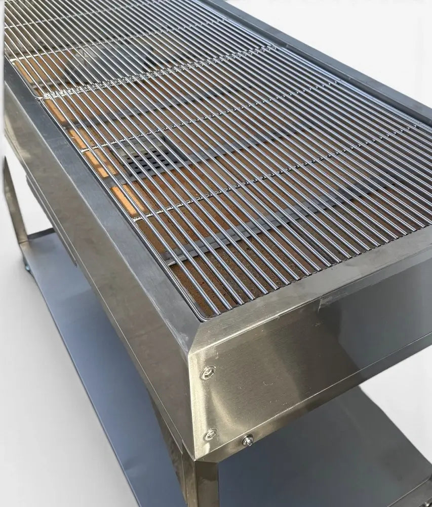 Elite BBQ HD stainless steel charcoal BBQ grill surface close up