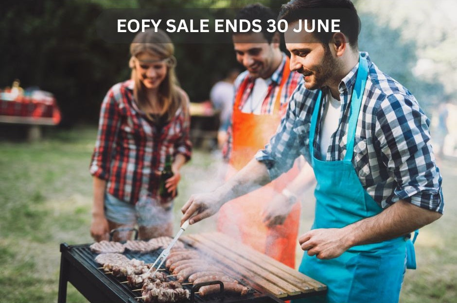 EOFY sale banner – friends grilling, sale ends 30 June
