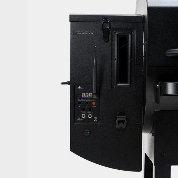 Digital control panel with pellet hopper door