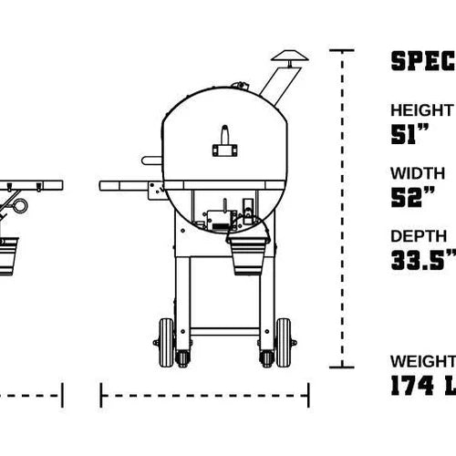 Diagram showing dimensions of GMG Ledge Prime 2.0 grill

