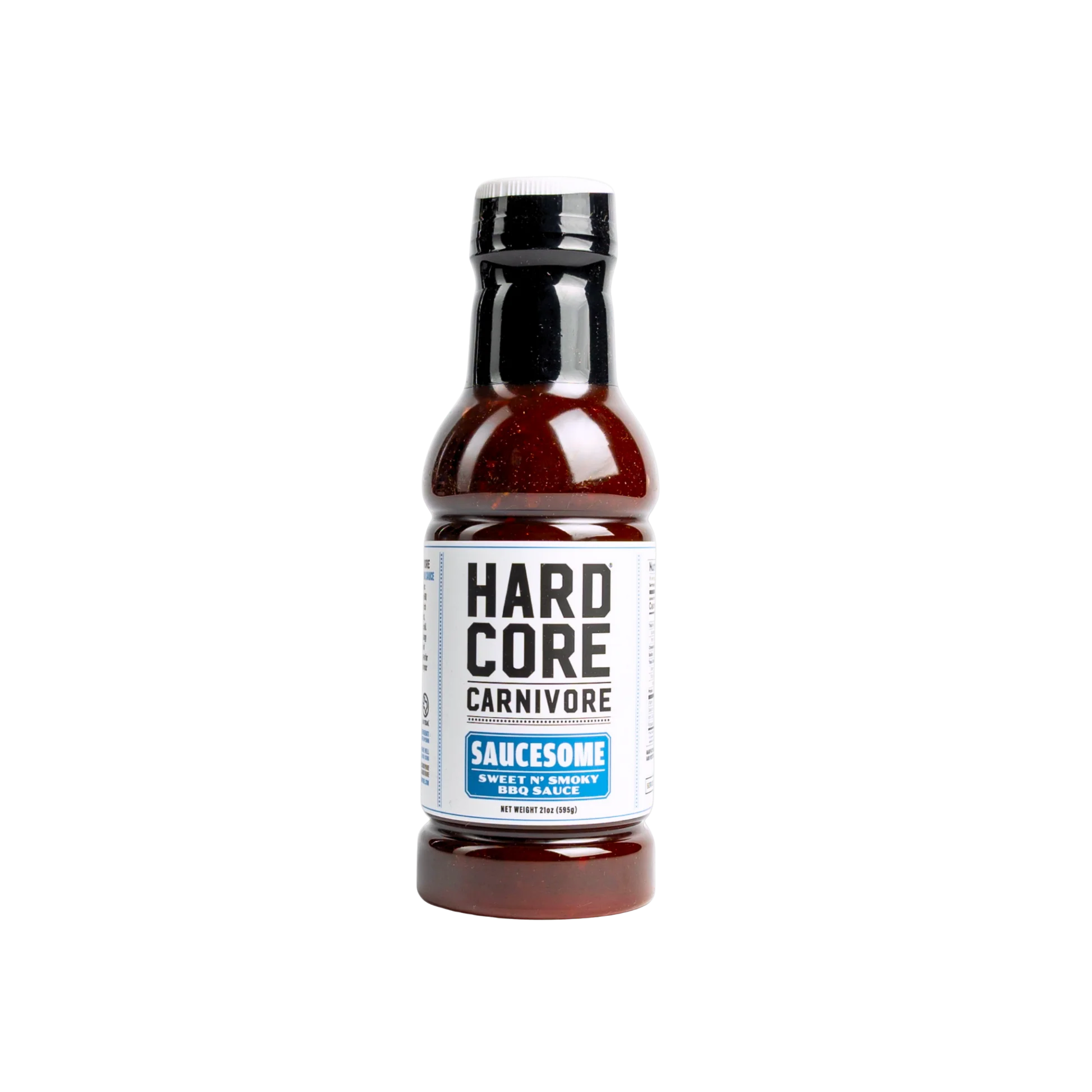 Hardcore Carnivore Saucesome sweet smoky BBQ sauce bottle front label