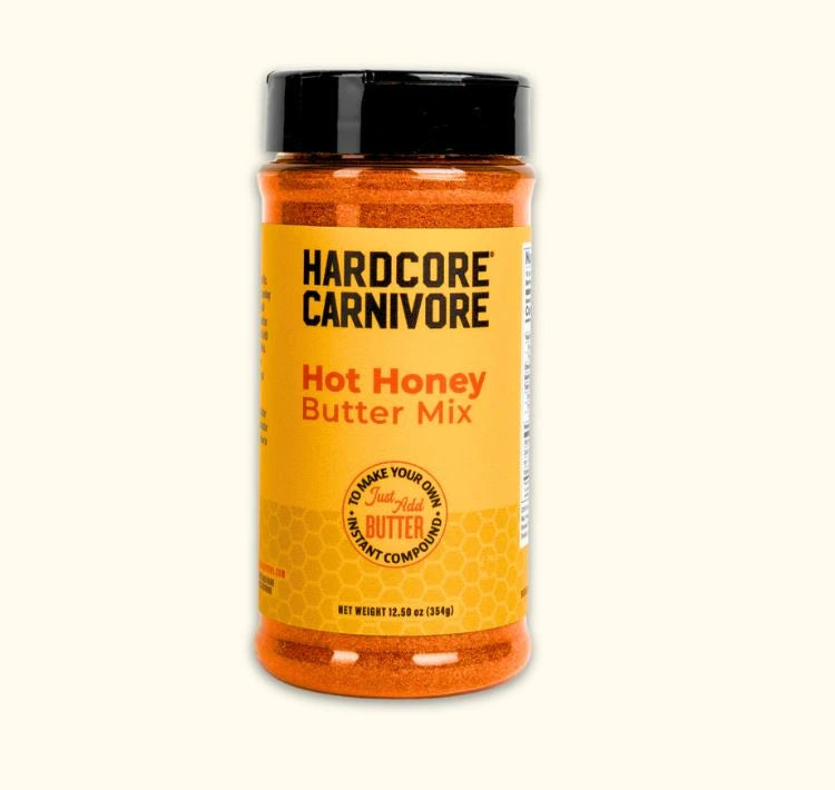 Front view of Hardcore Carnivore Hot Honey Butter Mix seasoning jar