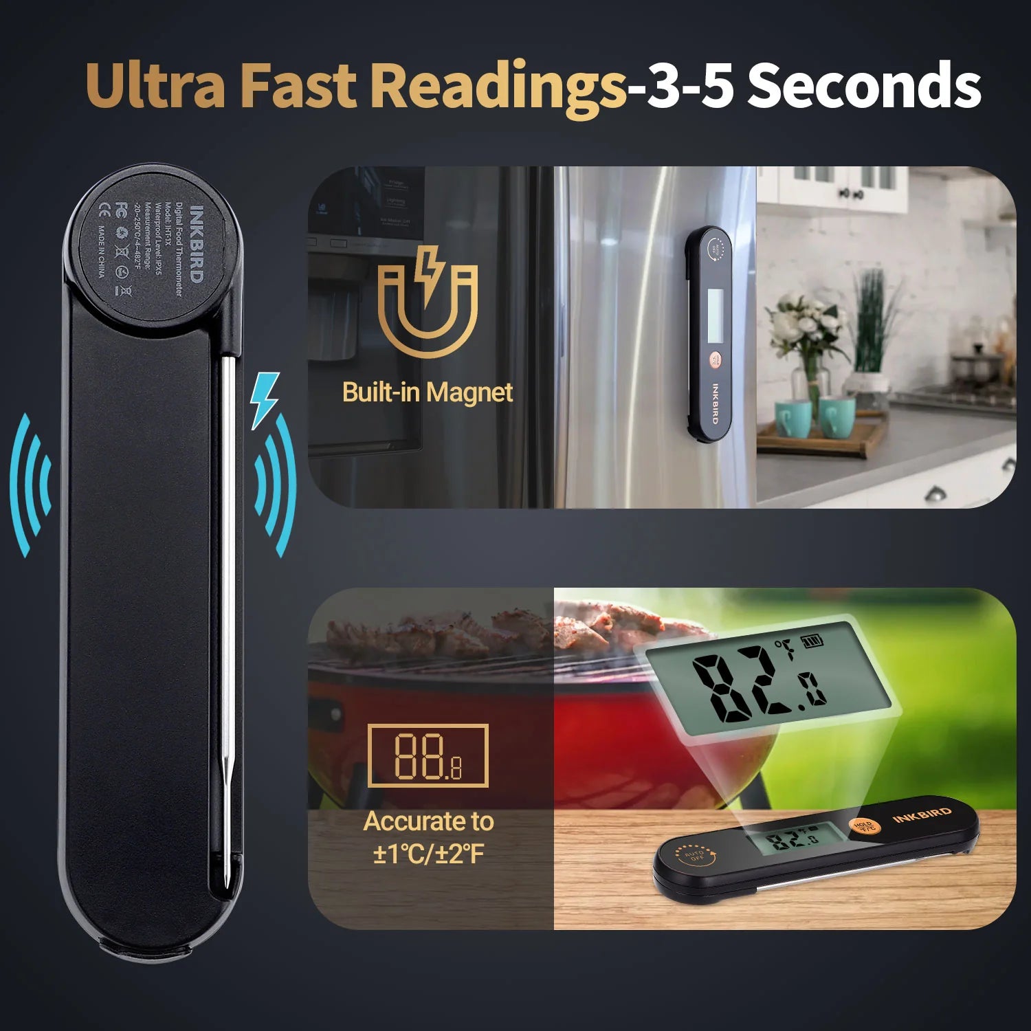 Inkbird IHT 1X instant read thermometer with fast 3 to 5 second temperature reading