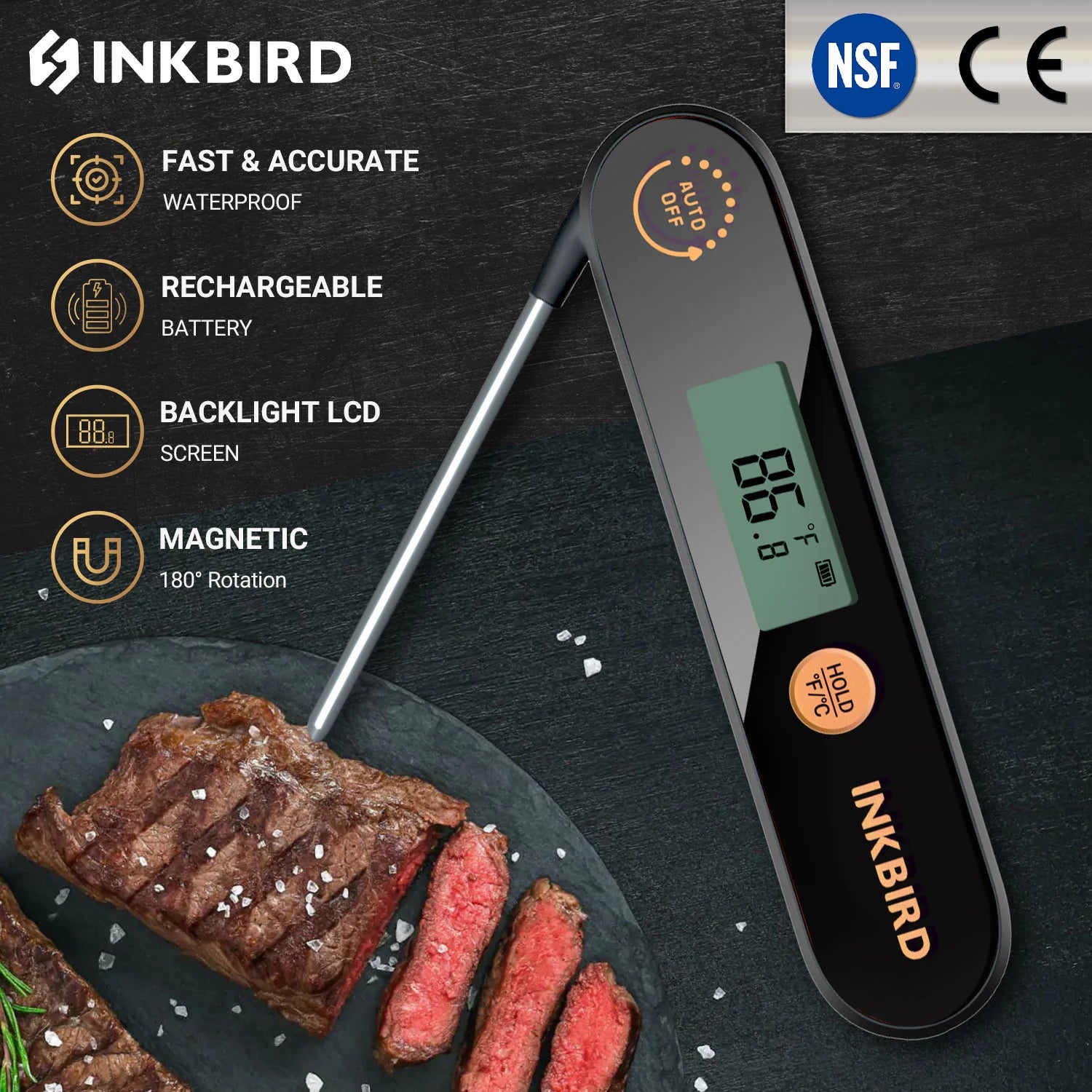 Inkbird IHT 1X foldable instant read meat thermometer for BBQ cooking