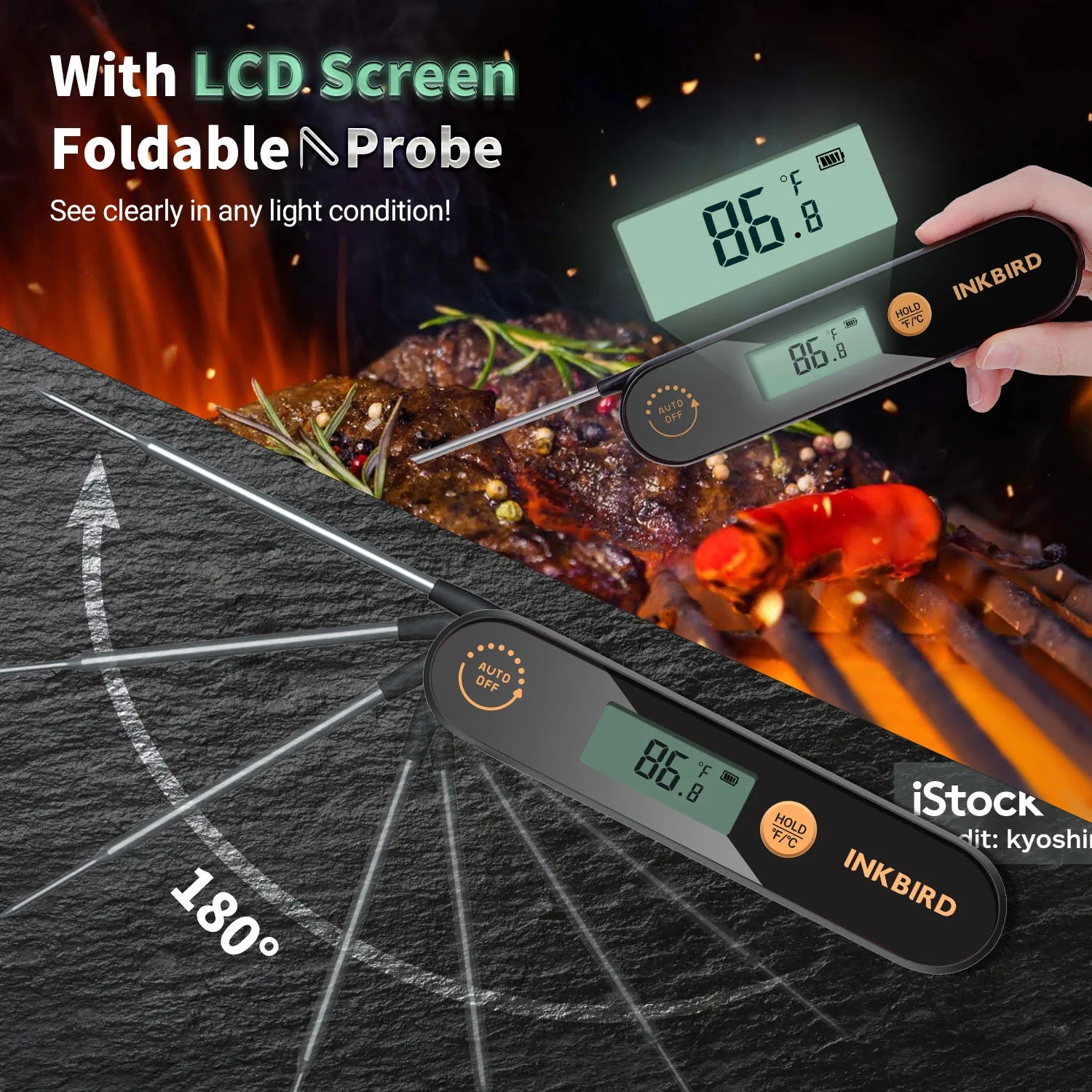 Inkbird IHT 1X digital meat thermometer with LCD screen and 180 degree foldable probe