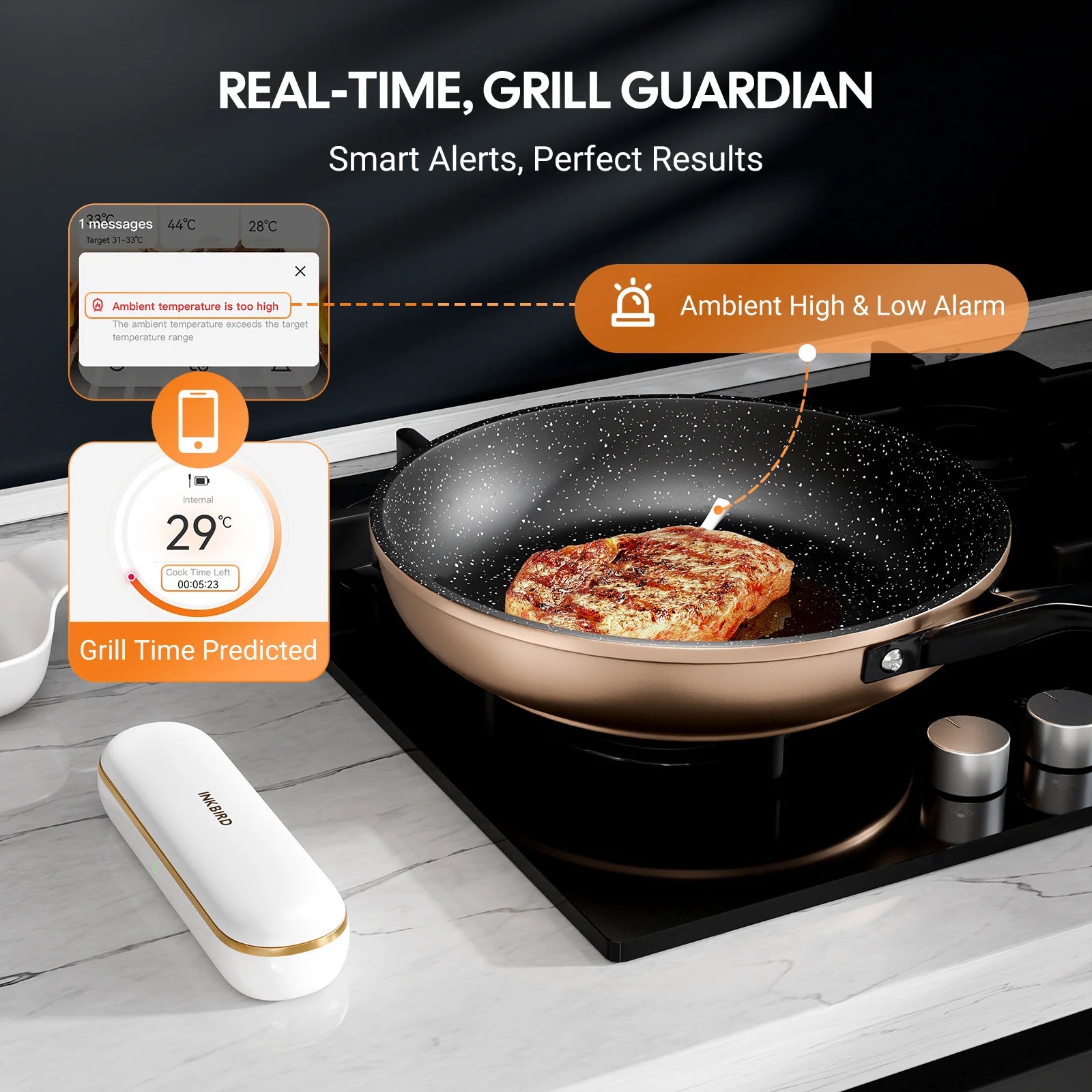 INKBIRD INT 11S B providing real time meat temperature monitoring and cooking alerts